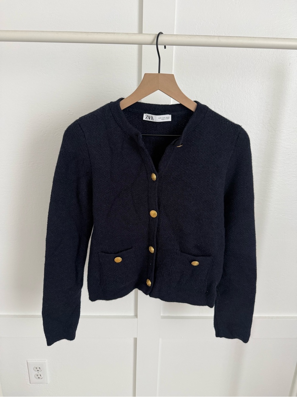 Zara Navy Knit Gold Button Front Sweater Cardigan - Picture 3 of 5